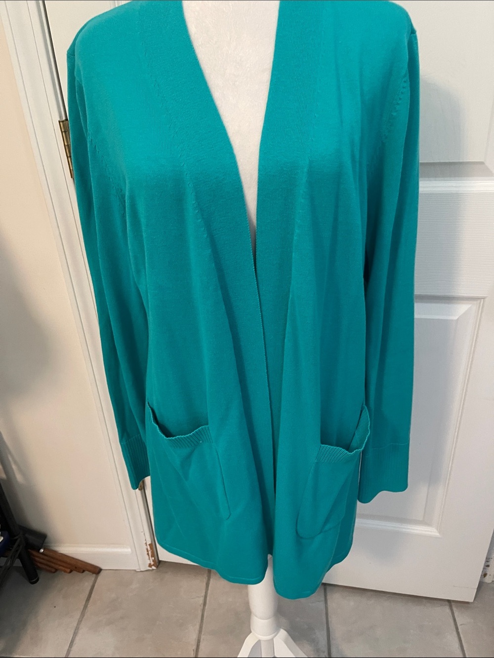 Isaac Mizrahi Teal Open-Front Cardigan SZ L-